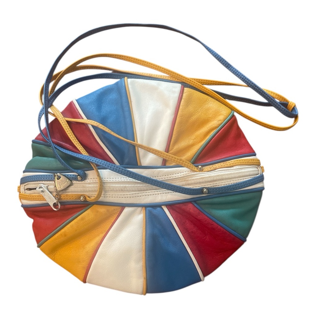 Vintage Leather Red and Yellow Geometric Shoulder Bag